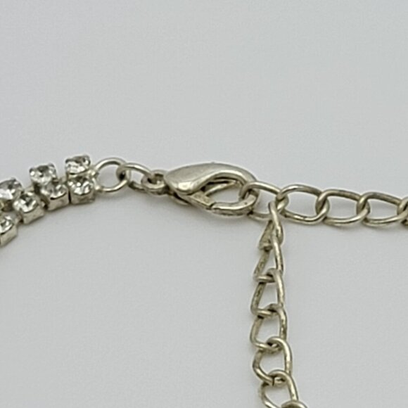 Silver Tone Clear Crystal Layered Tassel Tennis Necklace 13-18 In - Picture 6 of 7